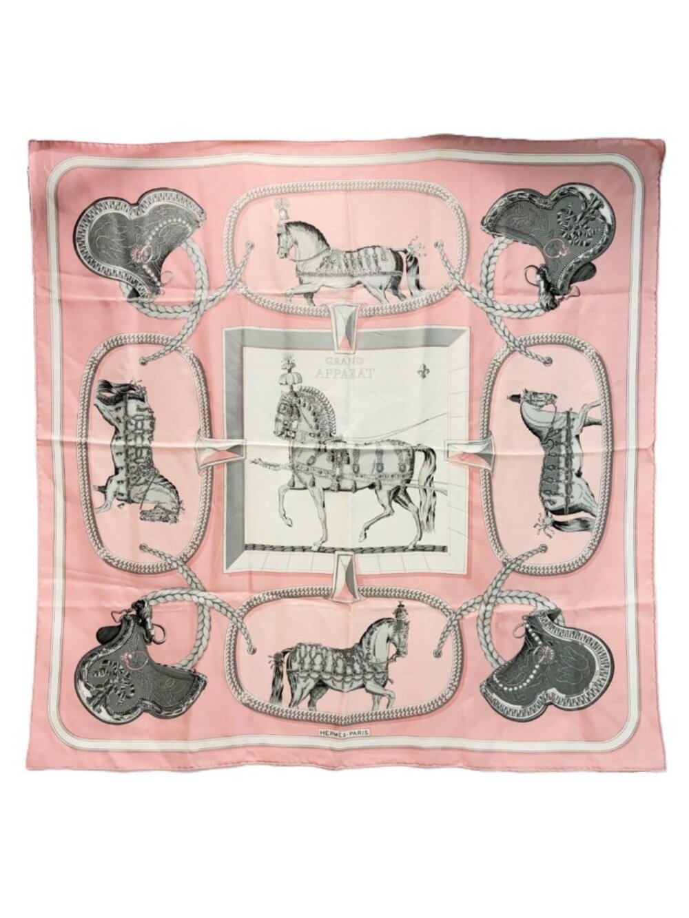 Hermes Grand Apparat Scarf Silk 100% Pink